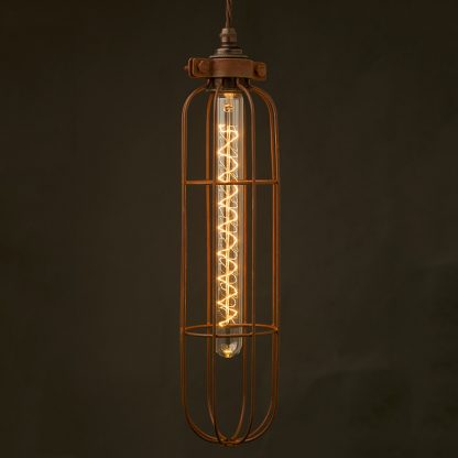 Long Antiqued Cage Pendant and zig zag LED bulb