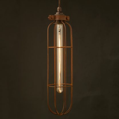 Long Antiqued Cage Pendant and tube bulb