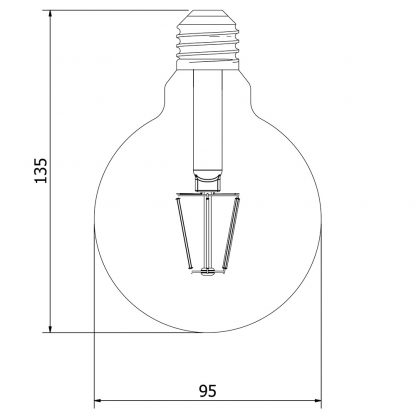 3.5 Watt Dimmable Filament LED E27 Clear 95mm round bulb dimensions
