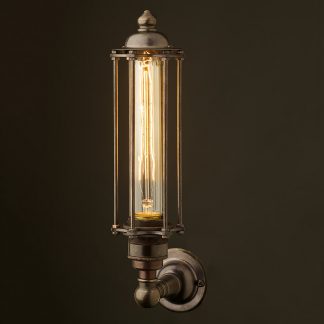 Bronze Medium Bulb Cage Upright Wall Lamp vintage tube