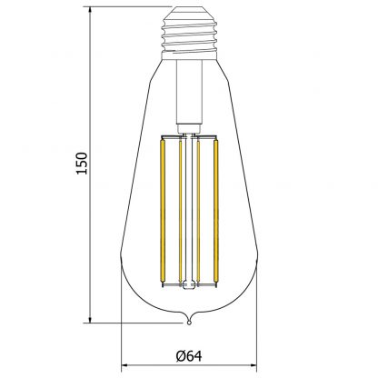 6 Watt Dimmable Lantern Filament LED E27 Clear Edison dimensions