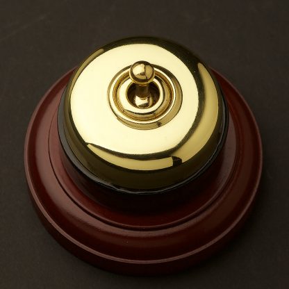 Traditional Brass and porcelain single light switch on optional timber block