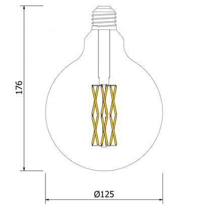 11 Watt Dimmable Filament LED E27 Clear 125mm Round Bulb dimensions11 Watt Dimmable Filament LED E27 Clear 125mm Round Bulb