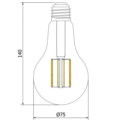 6 Watt Dimmable Filament LED E27 A75 dimensions