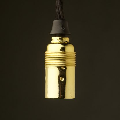 Smooth Brass Plate Lamp holder Edison E14 fitting black cordgrip