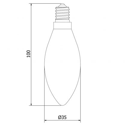 4 Watt Dimmable Filament LED E14 Candle Bulb dimensions