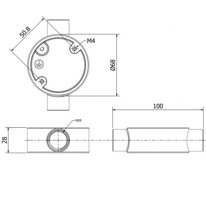 2 Way 20mm Conduit Outlet Junction Box dimensions
