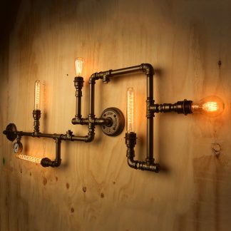 5 bulb wall plumbing pipe light painted brass