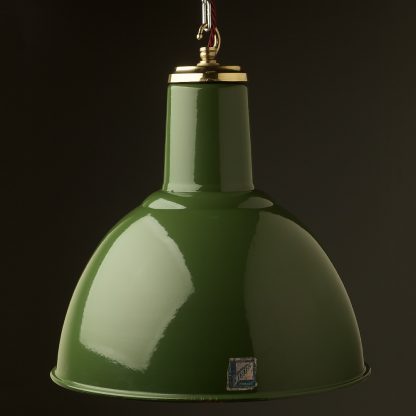 450mm Vintage green enamel domed factory shade brass