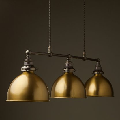 Bronze 3 Lamp Billiard table light antiqued brass dome pendant
