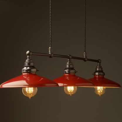 Bronze 3 Lamp Billiard table light red shade pendant