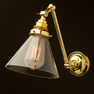 New Brass adjustable wall light clear glass cone