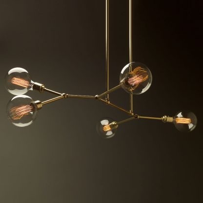 5 bulb angled brass bar chandelier