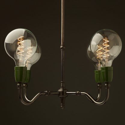 Brass four bulb green ceramic lamp holders