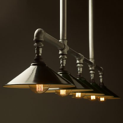 Five lamp Plumbing pipe billiard table light Large Dark Green G95