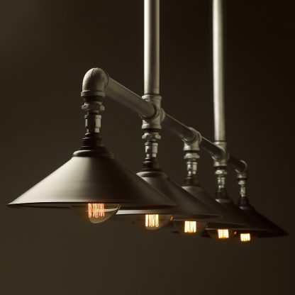 Five lamp Plumbing pipe billiard table light Large Rustic steel G95
