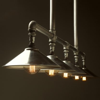 Five lamp Plumbing pipe billiard table light galvanised shades G95