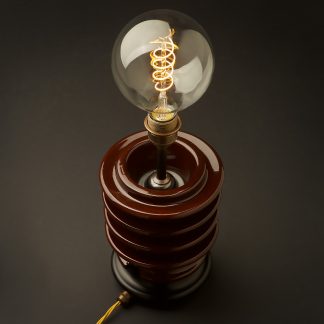 Vintage brown ceramic high tension insulator table lamp spiral LED G125