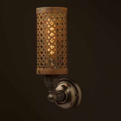 Bronze medium bulb club and round upright wall lamp rusty steel