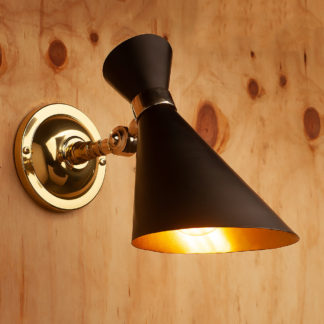 Polished brass adjustable black 50's cone wall light