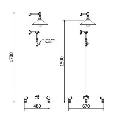 Metal shade plumbing pipe floor lamp dimensions