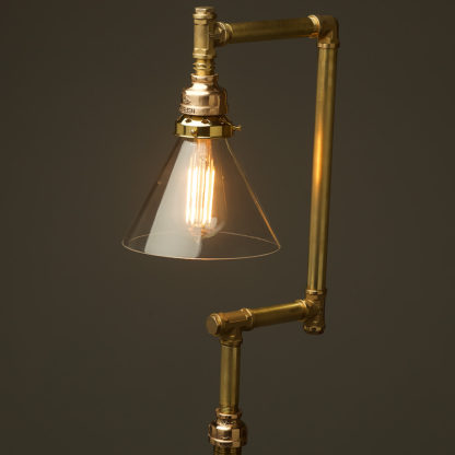Multi shade solid brass plumbing pipe floor lamp clear cone