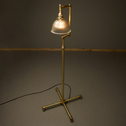 Multi shade solid brass plumbing pipe floor lamp Holophane dome