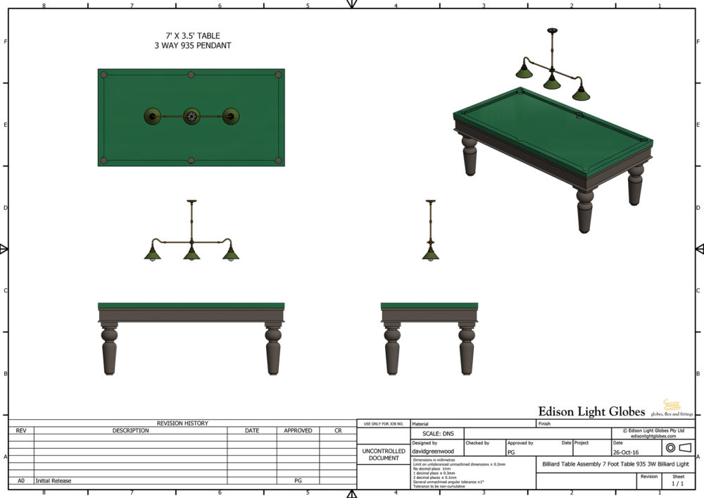7 Foot Table with single 3 lamp 935mm light