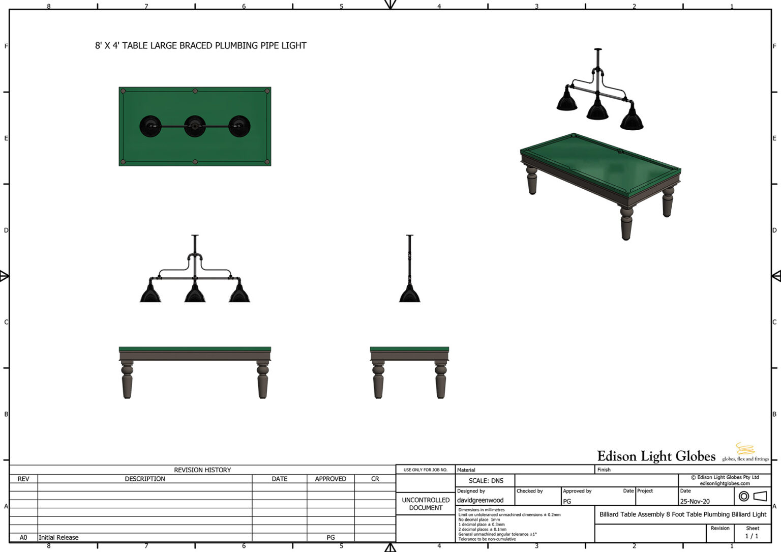 Billiard Table Lighting examples - Edison Light Globes Pty Ltd