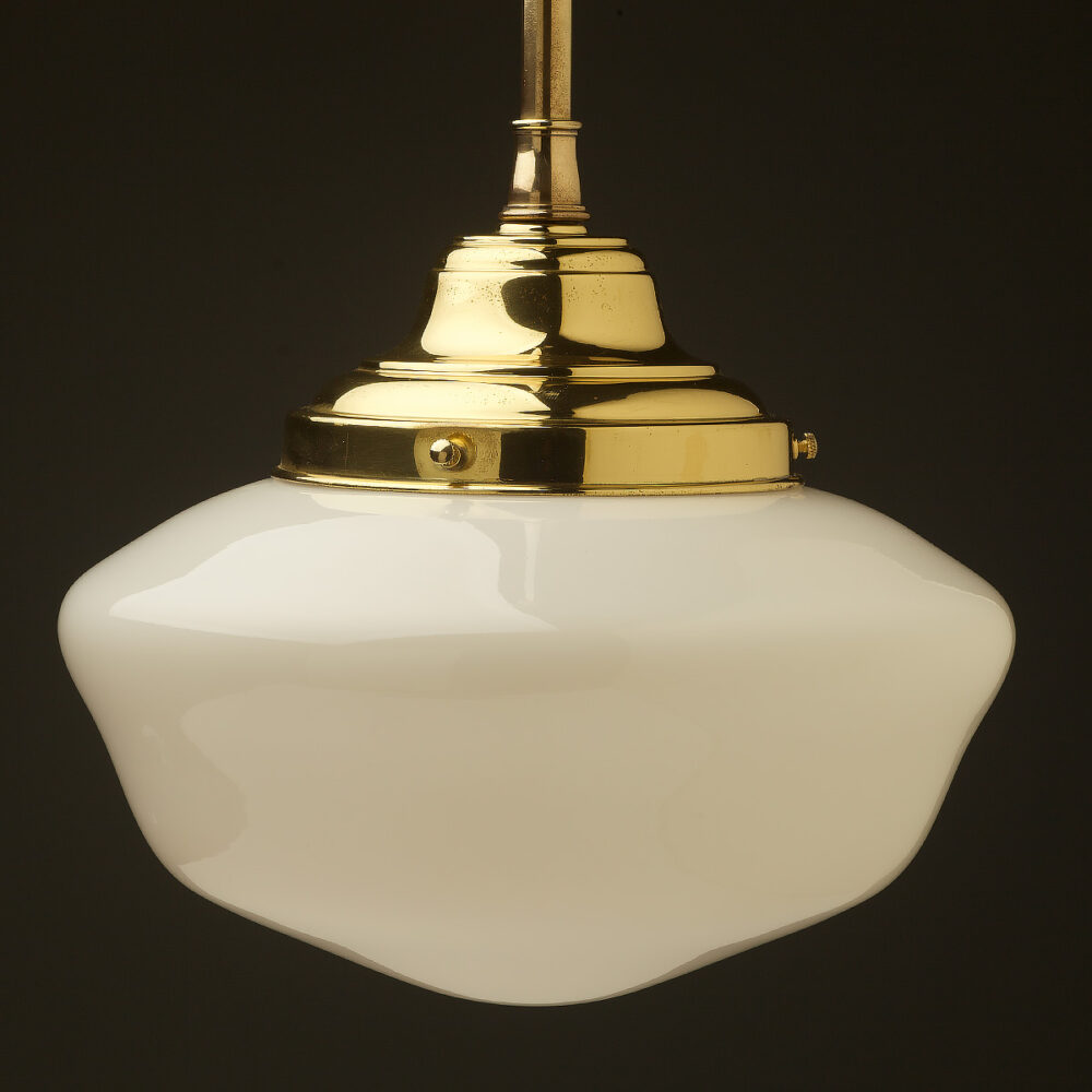 300mm opal glass schoolhouse brass fixed rod light