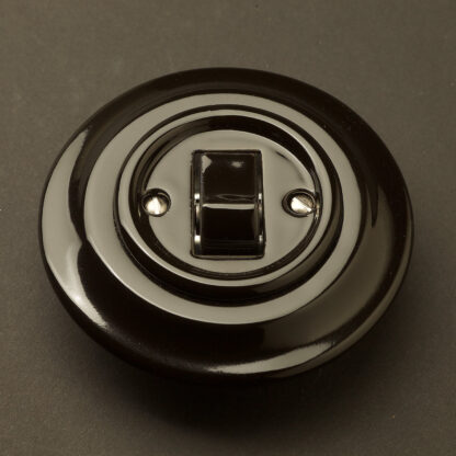 Black Porcelain single fat rocker light switch with mount plate