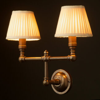 Antique Brass candelabra wall twin pleated shade wall light