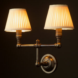 Bronze candelabra wall twin pleated shade wall light