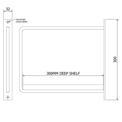 D Shelf Bracket 300mm Dimensions