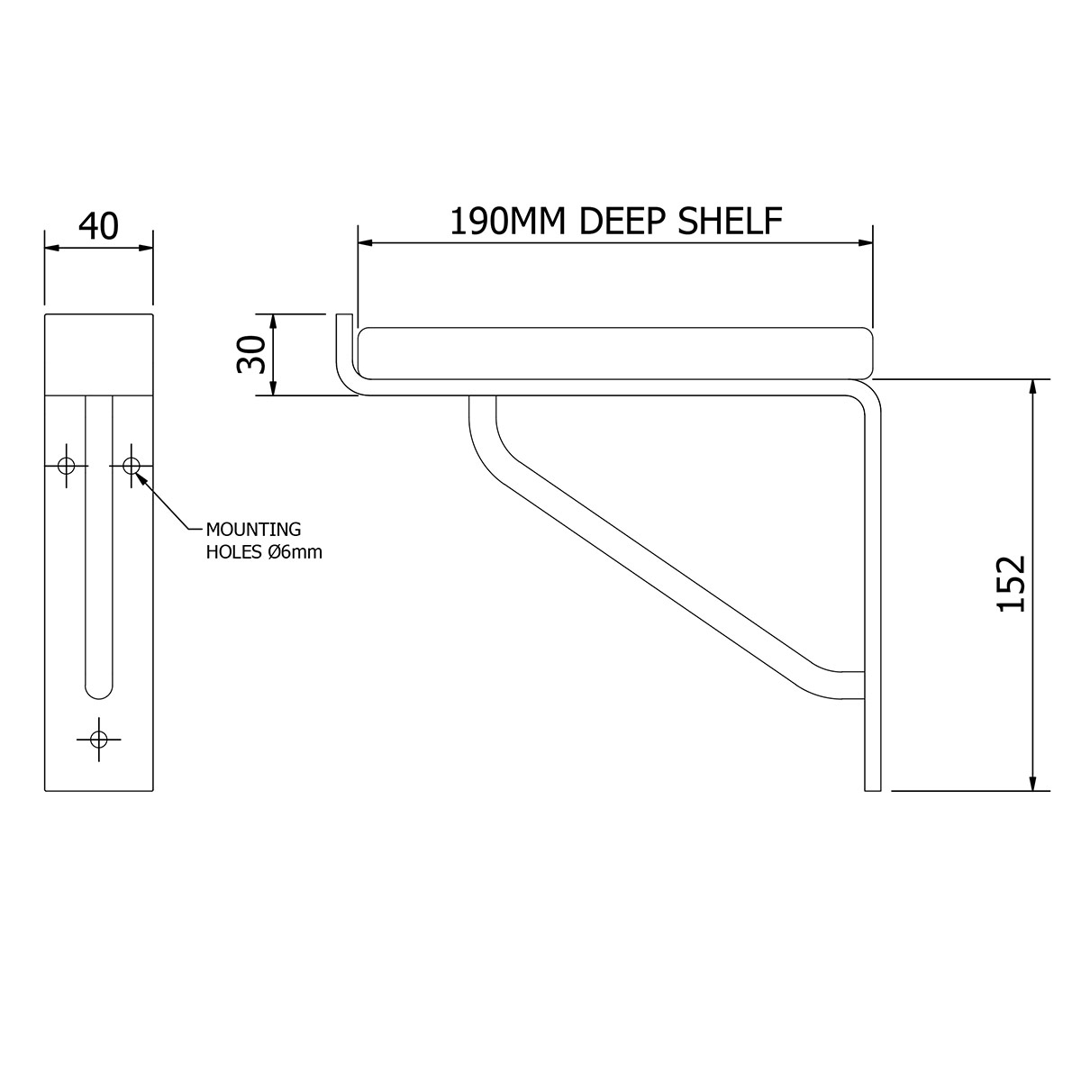 Heavy Duty Shelf Bracket 190mm Dimensional
