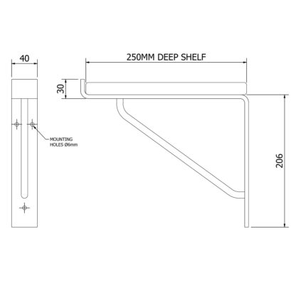 Heavy Duty Shel Bracket 250mm Dimensional