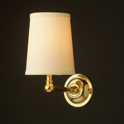 Polished Brass fabric single shade wall light plain shade