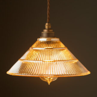 Amber Holophane Cone Glass Light Shade Pendant antique brass
