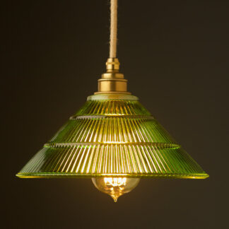 Green Holophane Cone Glass Light Shade Pendant new brass