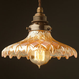 Harlequin Amber pressed glass light shade Pendant antique brass