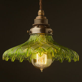Harlequin Green pressed glass light shade pendant antique brass
